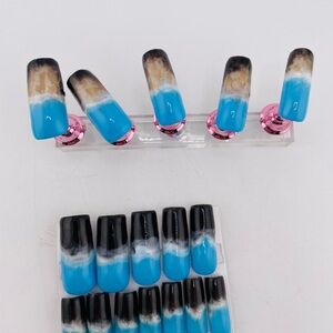Blue and Black ombre color changing Press-On Nails